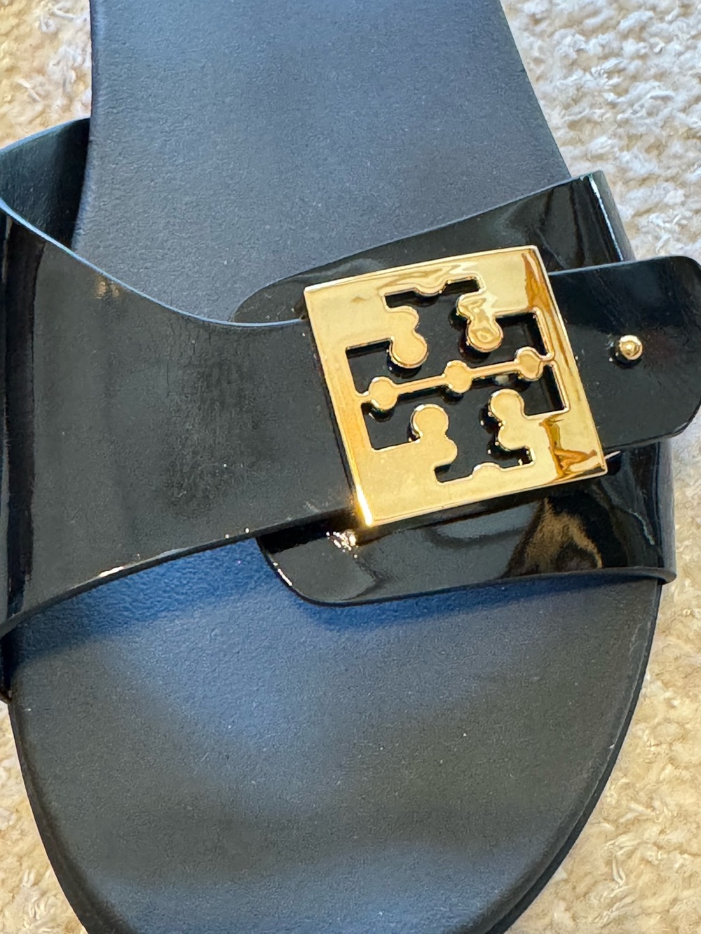 NEW Tory Burch Buckle Slide Sandal in Perfect Black Gold - Picture 8 of 11